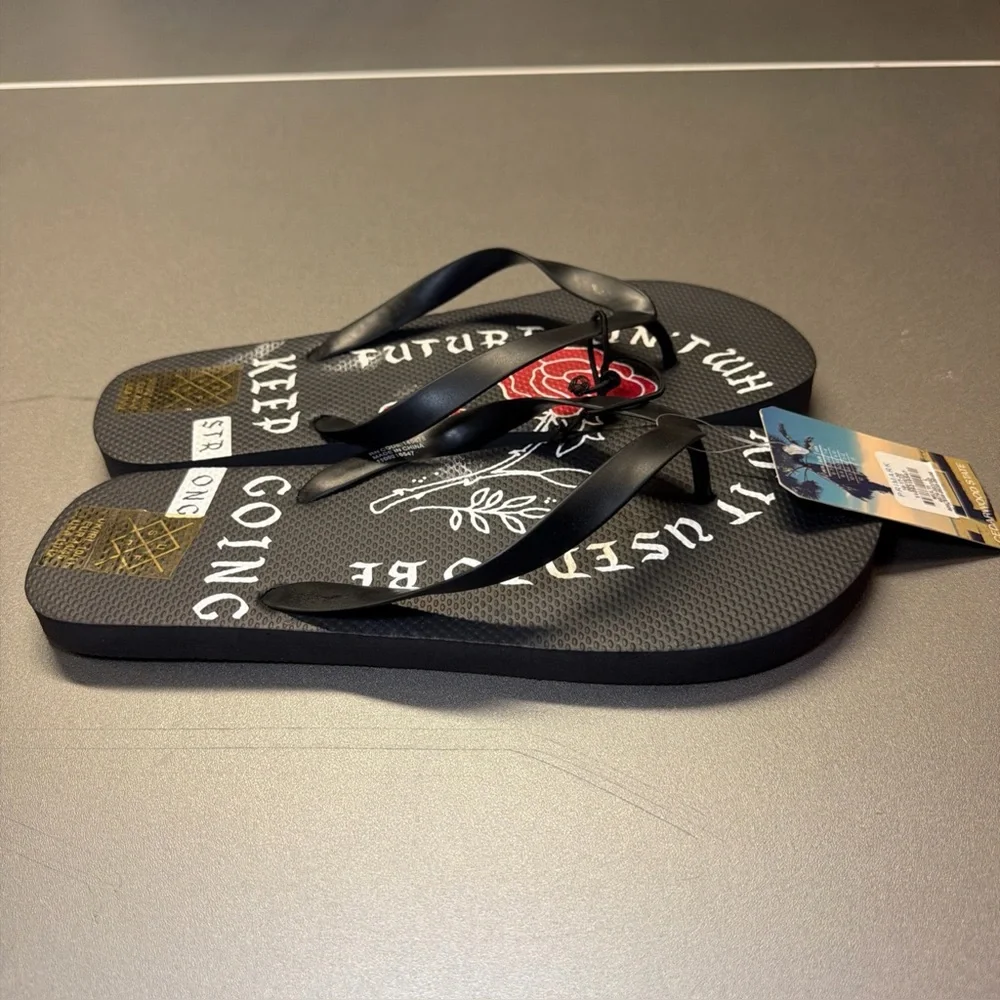 Primark Men’s Sandals Flip Flops Rose Design Black/ Red Soft Size‎ 11/12 NWT